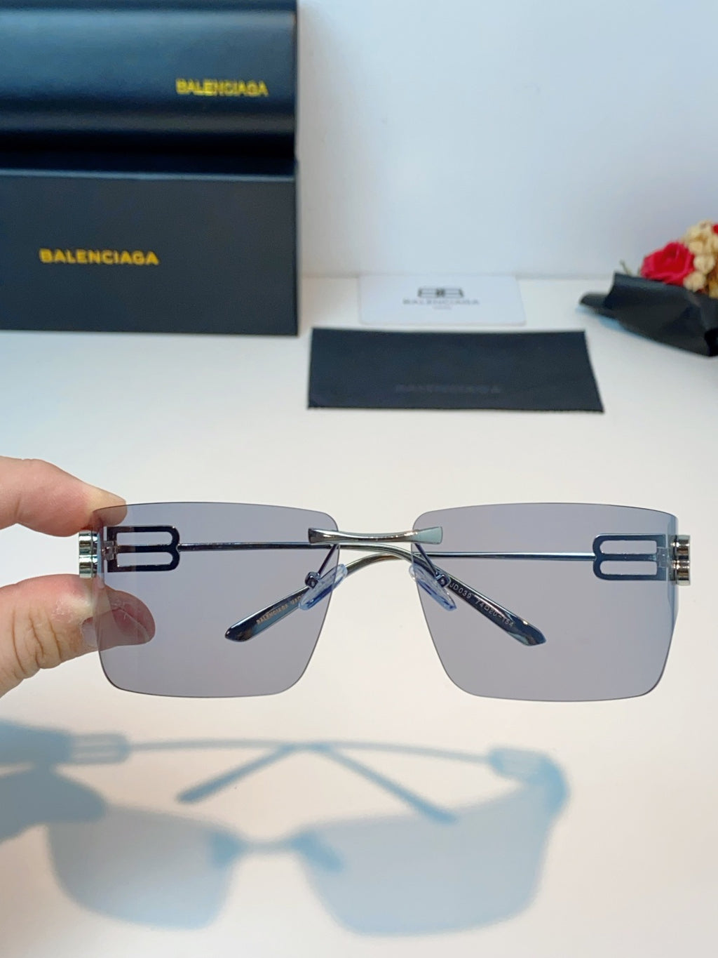 Balenciaga Lightweight Rimless Gray Lens Sunglasses for Men & Women - 399144 - detail image 4