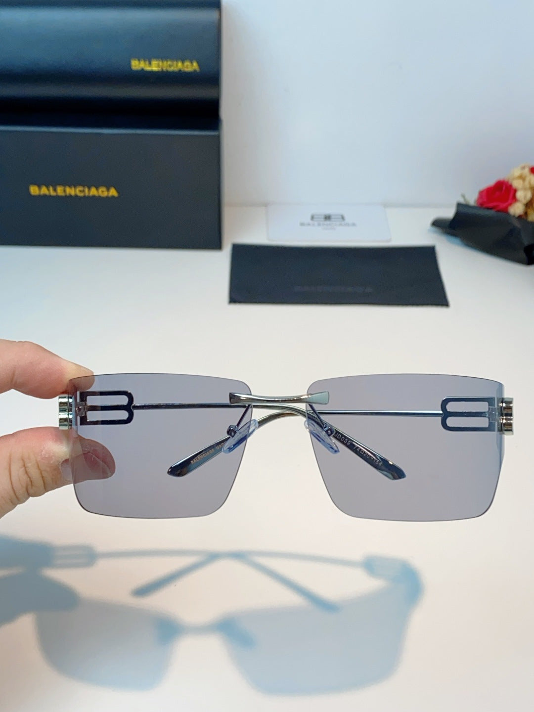 Balenciaga Lightweight Rimless Gray Lens Sunglasses for Men & Women - 399144 - detail image 4