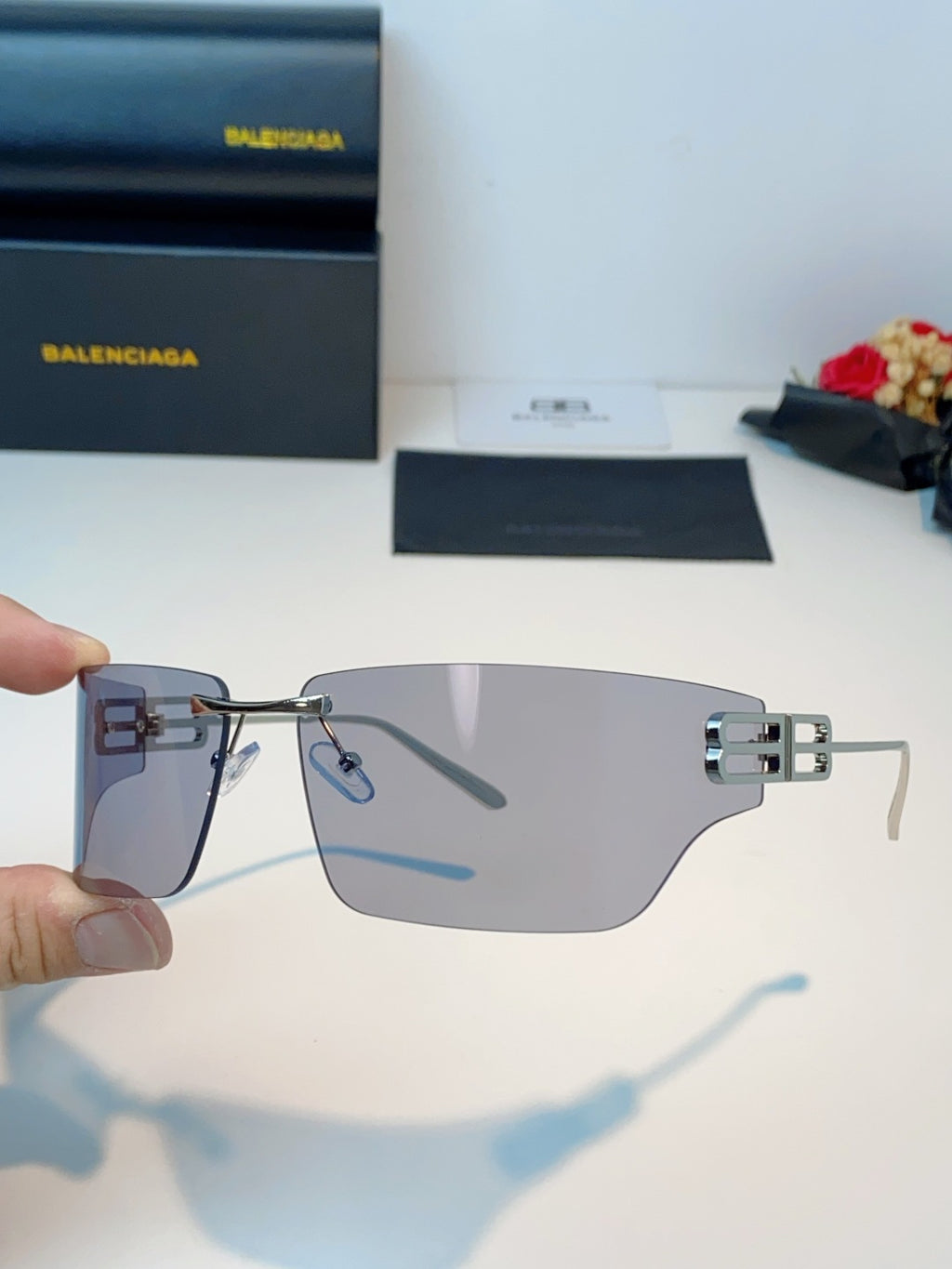 Balenciaga Lightweight Rimless Gray Lens Sunglasses for Men & Women - 399144 - detail image 6