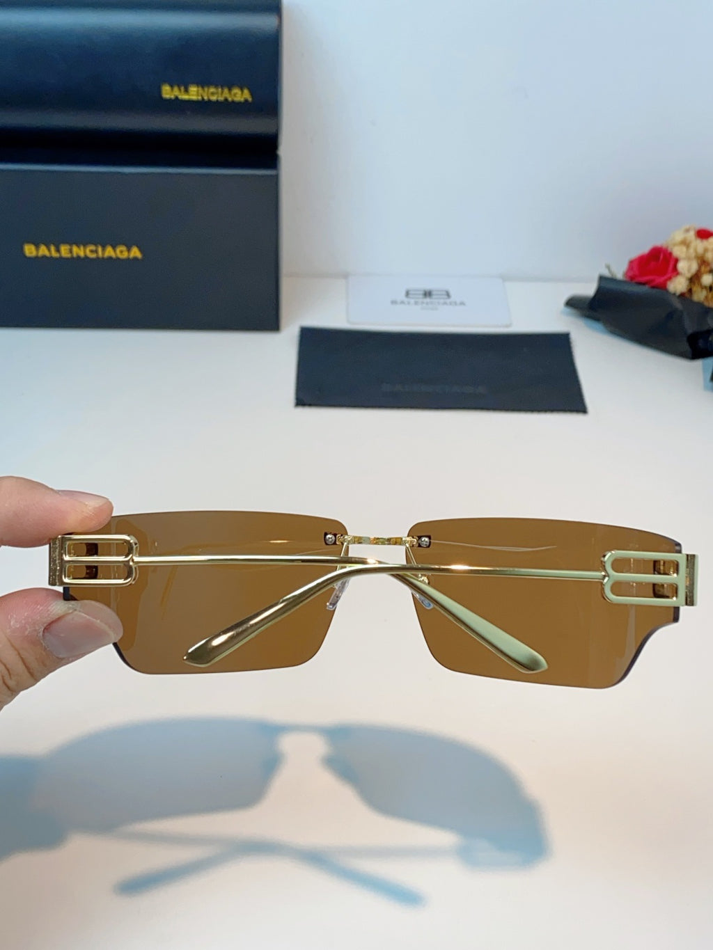 Balenciaga Lightweight Rimless Brown Lens Sunglasses for Men & Women - detail image 5