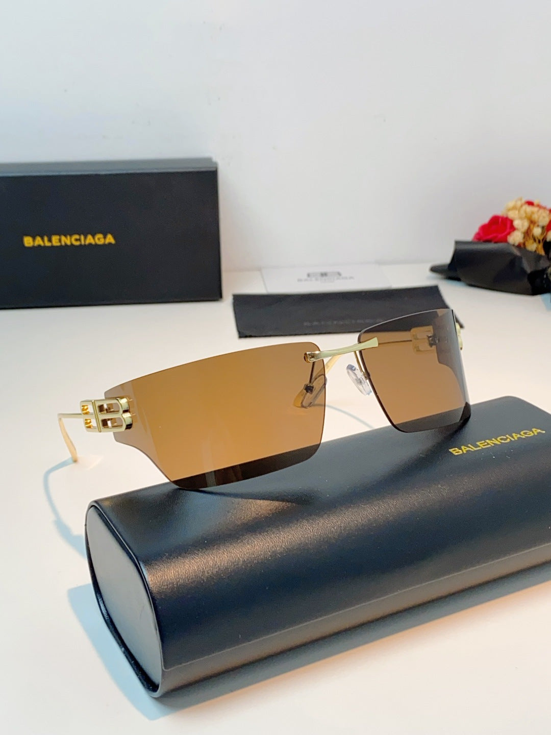 Balenciaga Lightweight Rimless Brown Lens Sunglasses for Men & Women - detail image 11