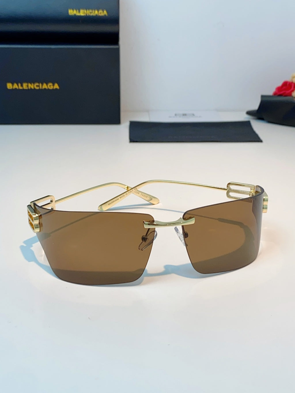 Balenciaga Lightweight Rimless Brown Lens Sunglasses for Men & Women - detail image 2