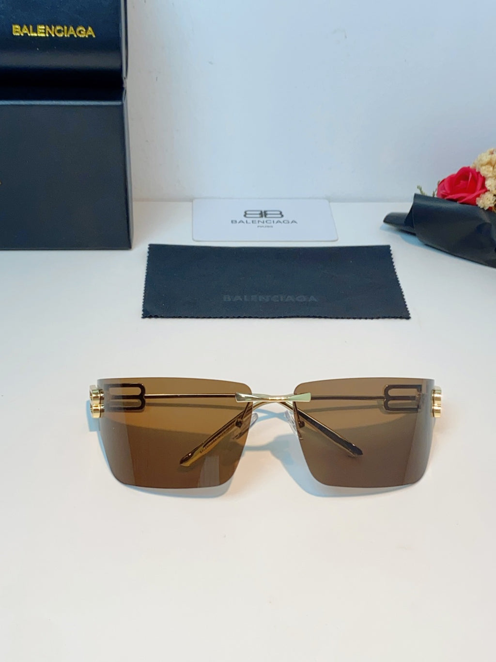 Balenciaga Lightweight Rimless Brown Lens Sunglasses for Men & Women - detail image 10