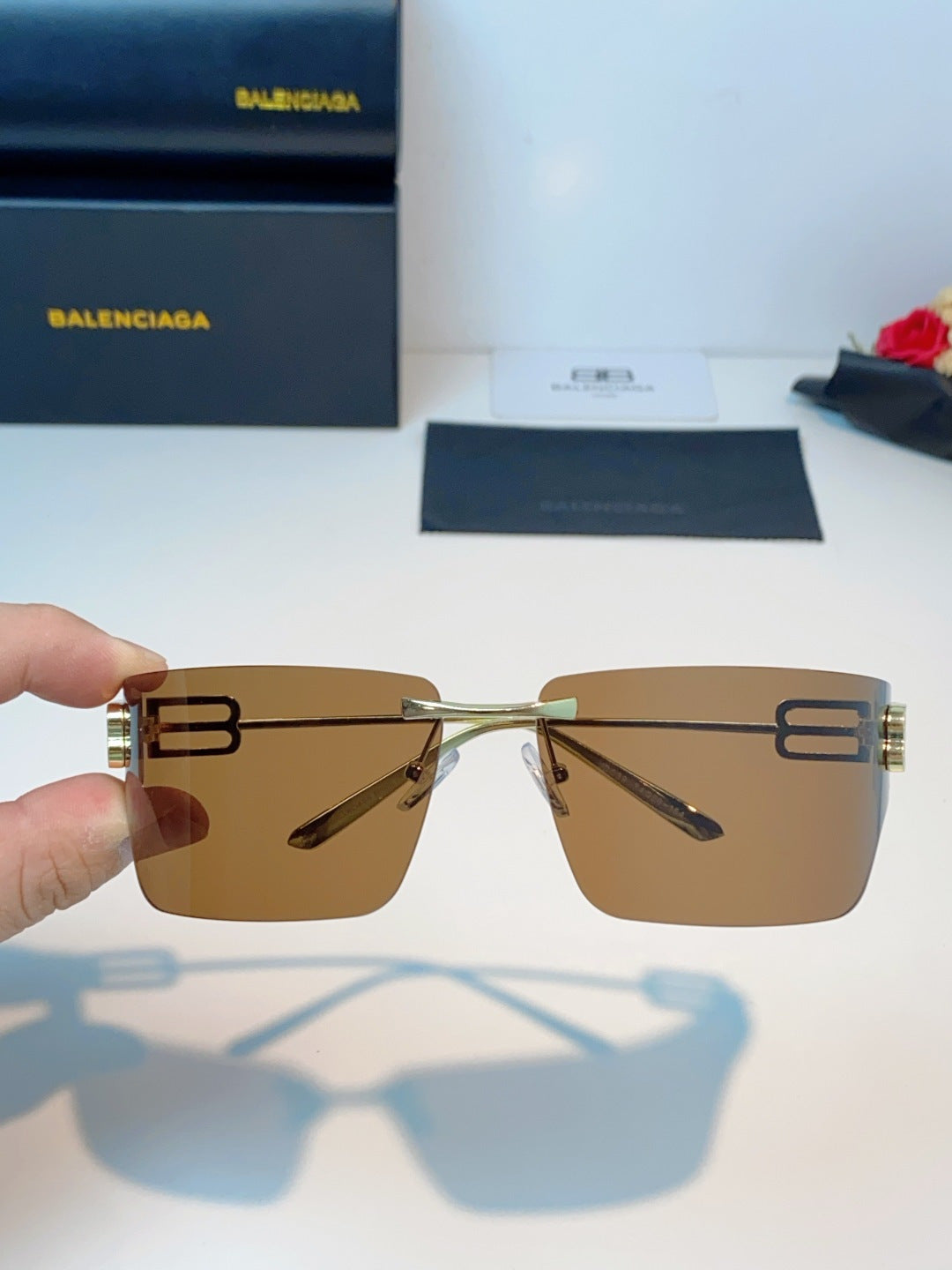 Balenciaga Lightweight Rimless Brown Lens Sunglasses for Men & Women - detail image 4