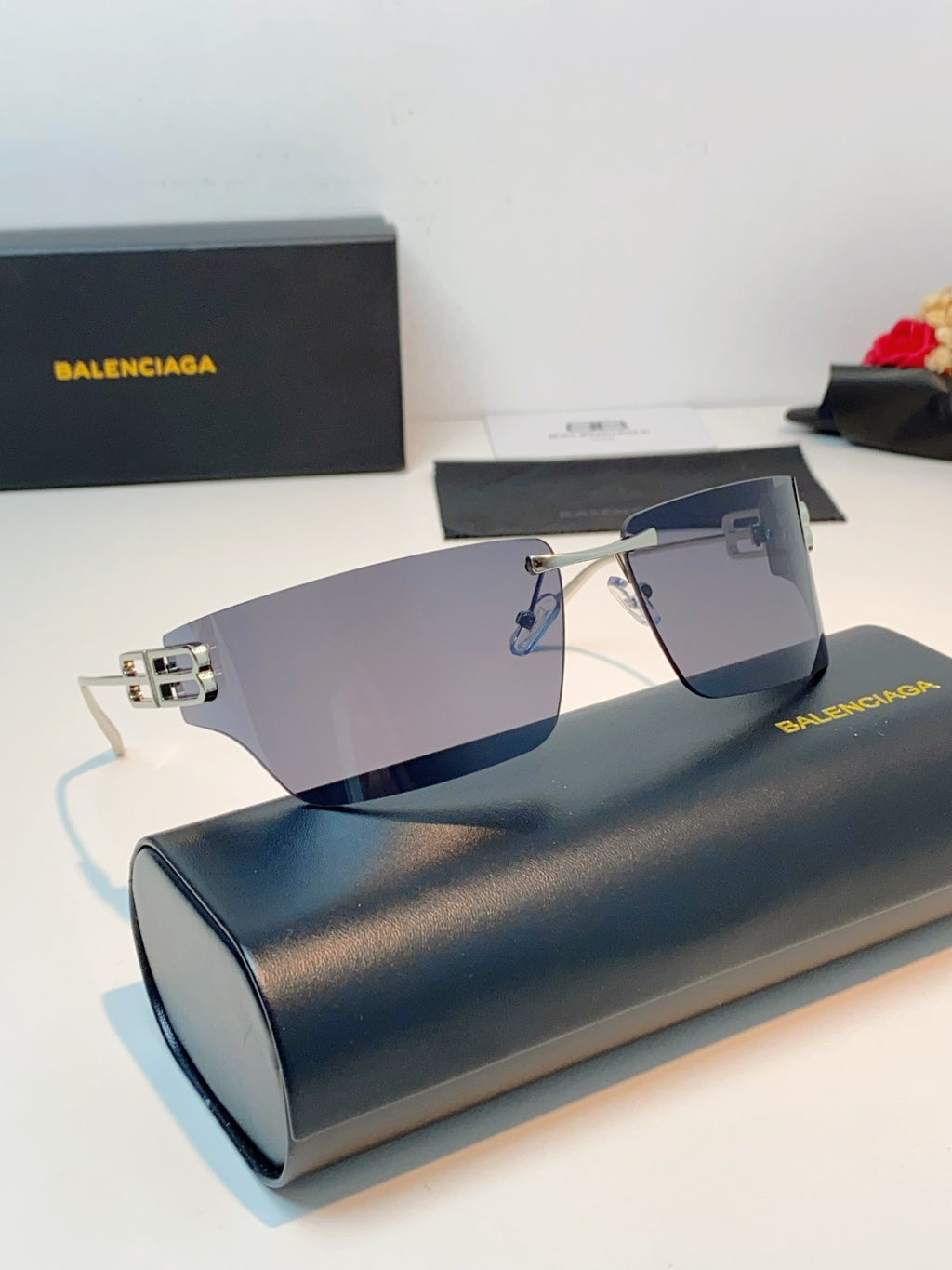 Balenciaga Lightweight Rimless Gray Lens Sunglasses for Men & Women - detail image 11