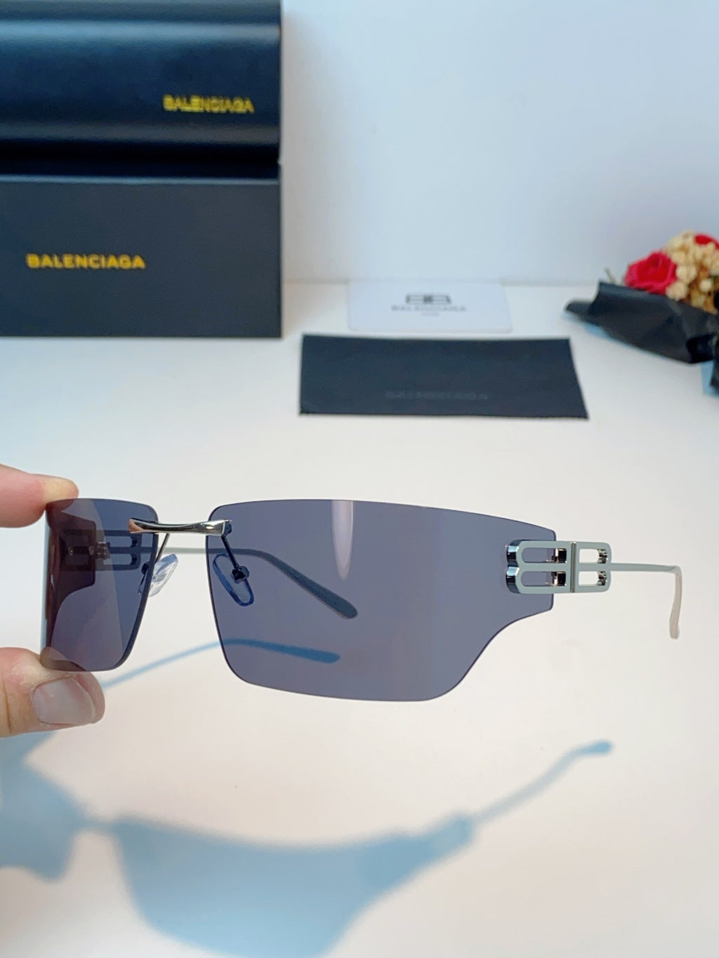 Balenciaga Lightweight Rimless Gray Lens Sunglasses for Men & Women - detail image 6