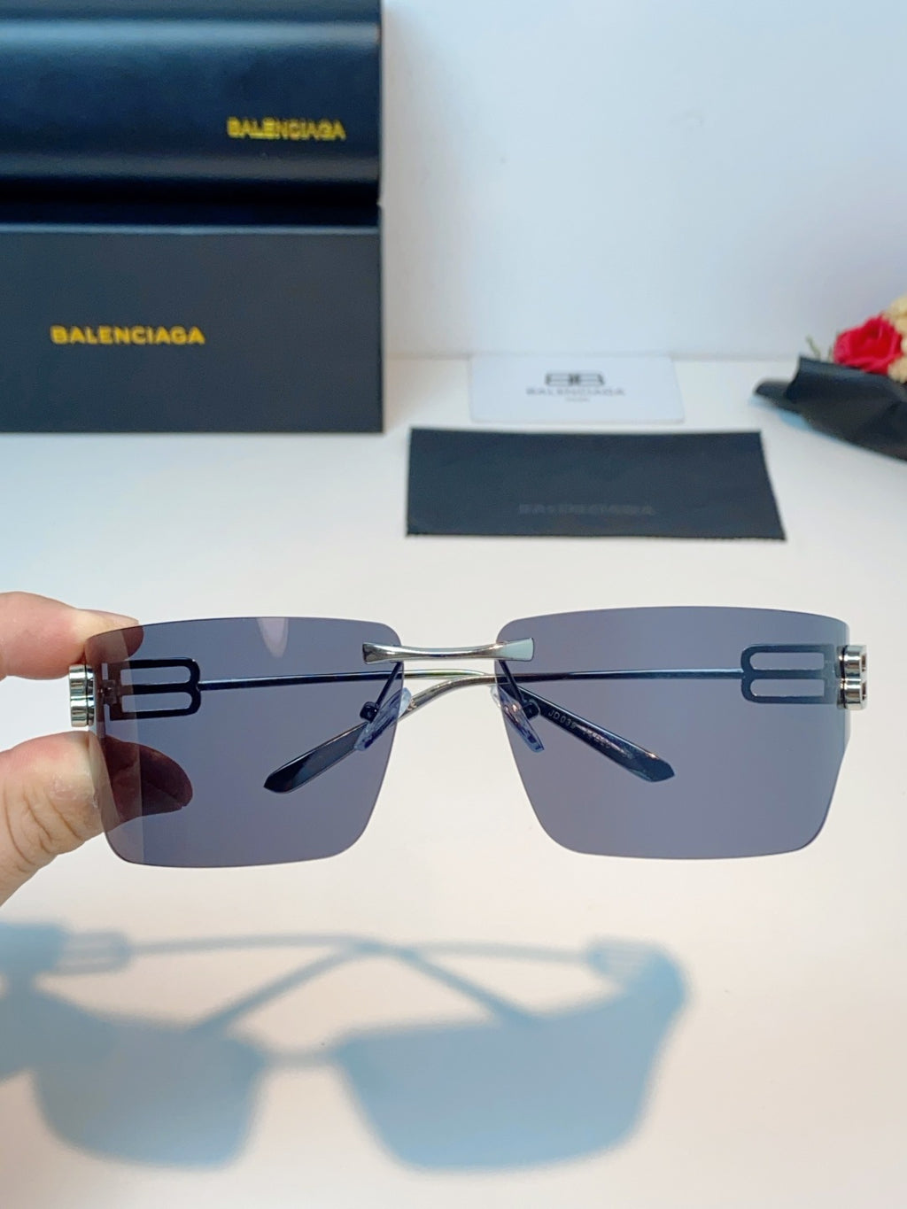 Balenciaga Lightweight Rimless Gray Lens Sunglasses for Men & Women - detail image 4
