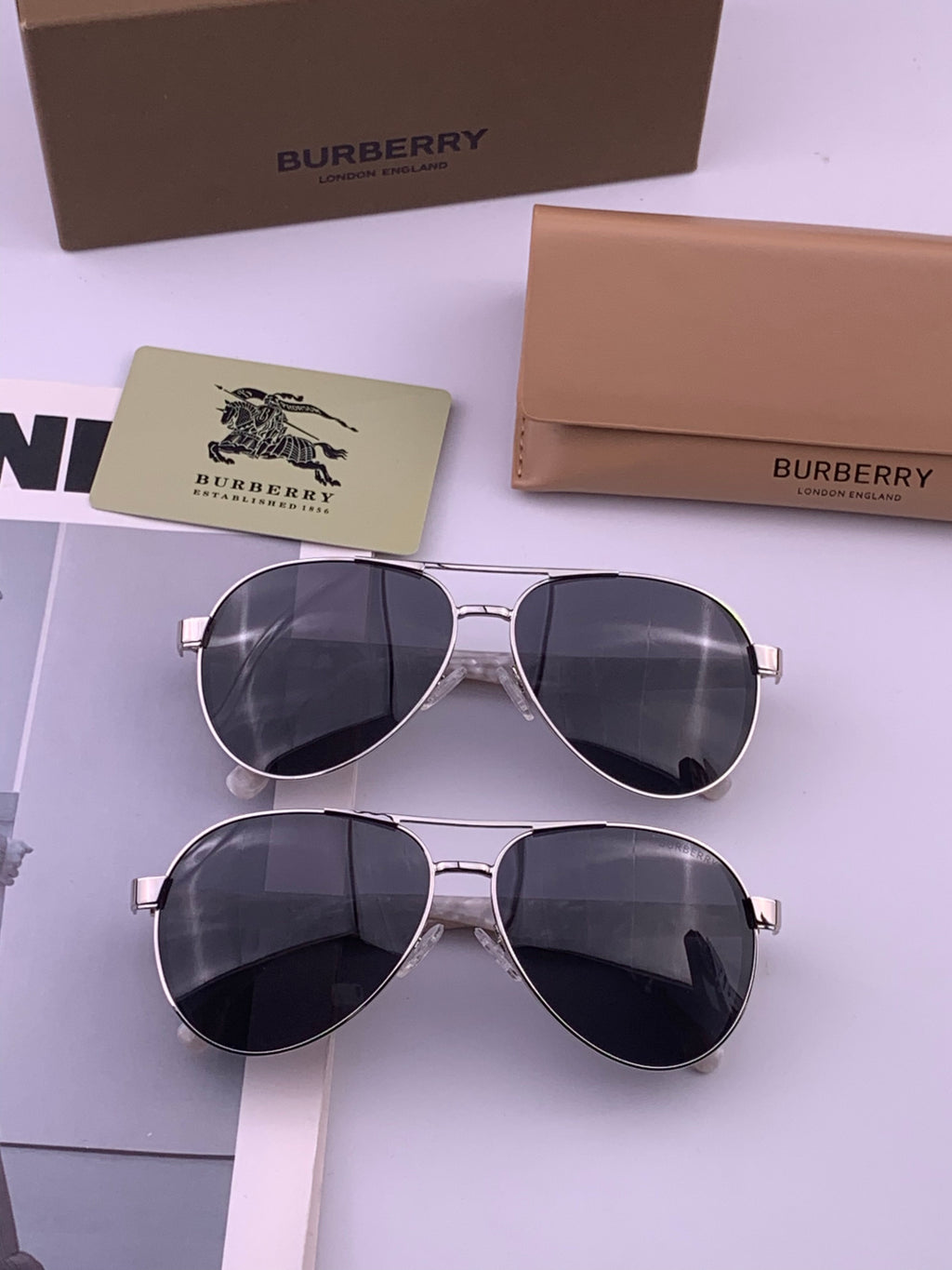 Burberry B880667 Aviator Gold Lens Sunglasses for Men - 416042 - detail image 6
