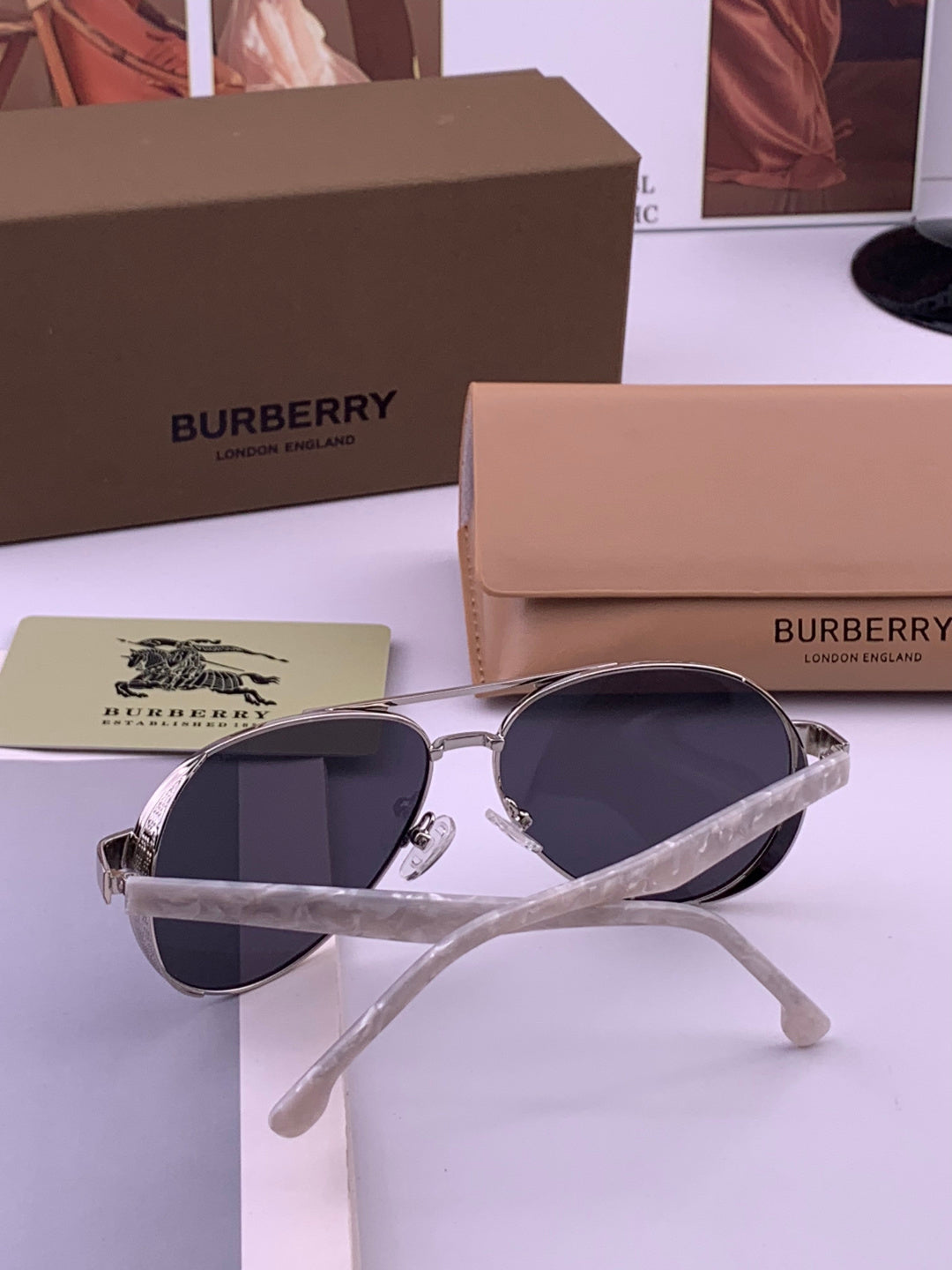 Burberry B880667 Aviator Gold Lens Sunglasses for Men - 416042 - detail image 5