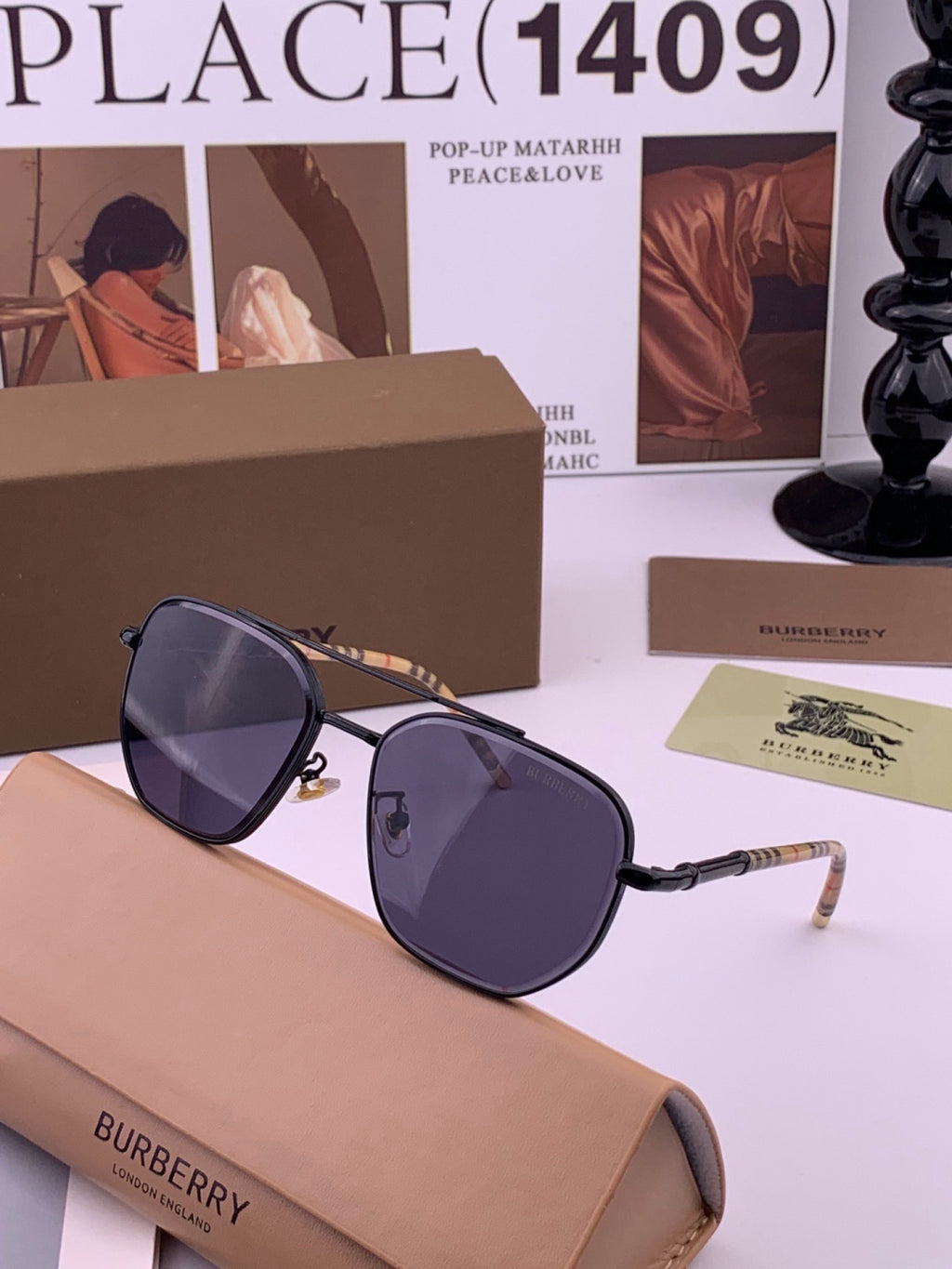 Burberry B938 Aviator Blue Lens Sunglasses for Men - 416055 - detail image 2