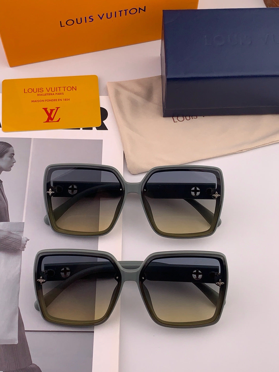 Louis Vuitton L4590 Polarized Square Blue Lens Sunglasses for Men & Women - detail image 5