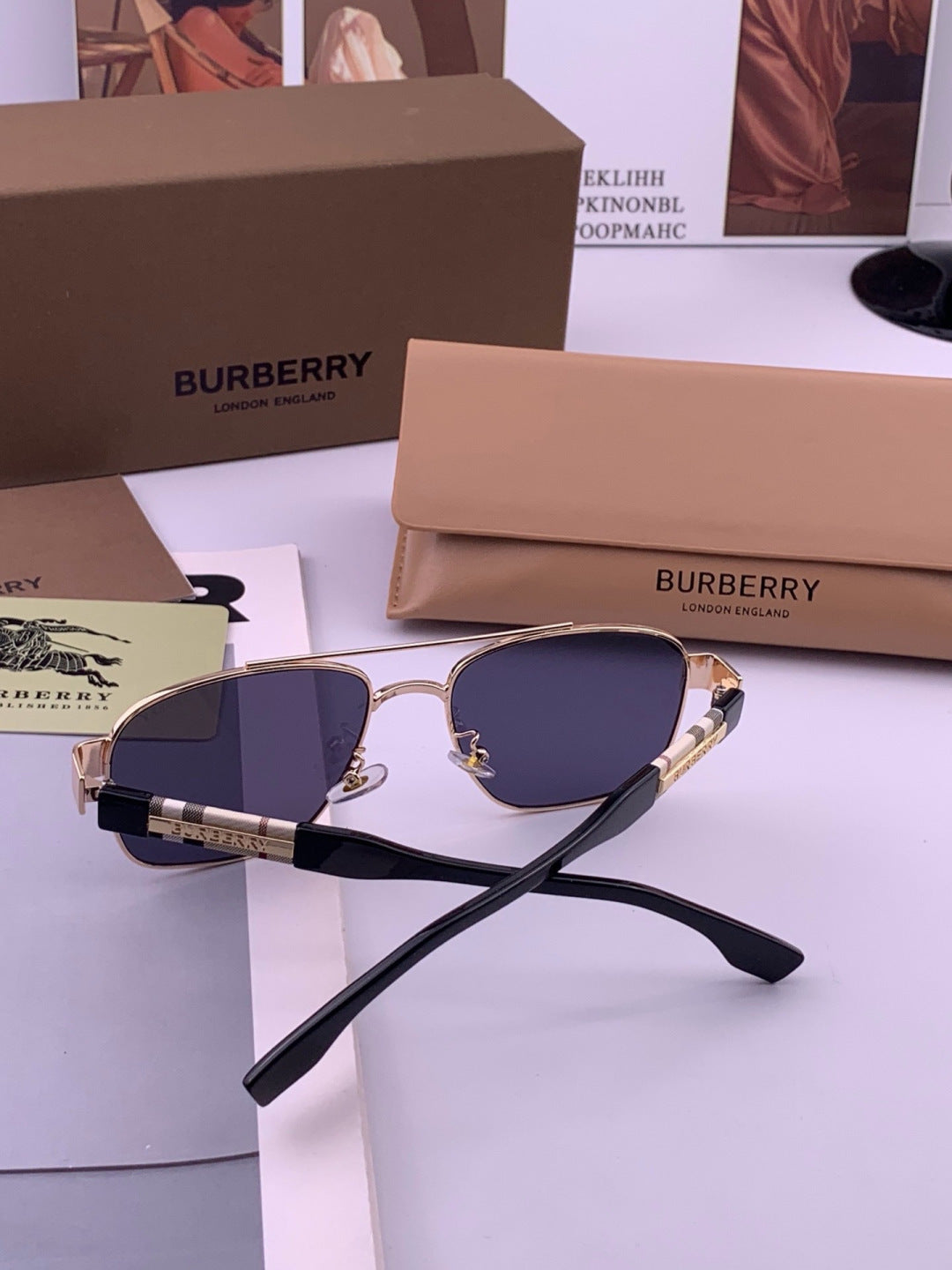 Burberry B201 Aviator Blue Lens Sunglasses for Men - 432452 - detail image 6