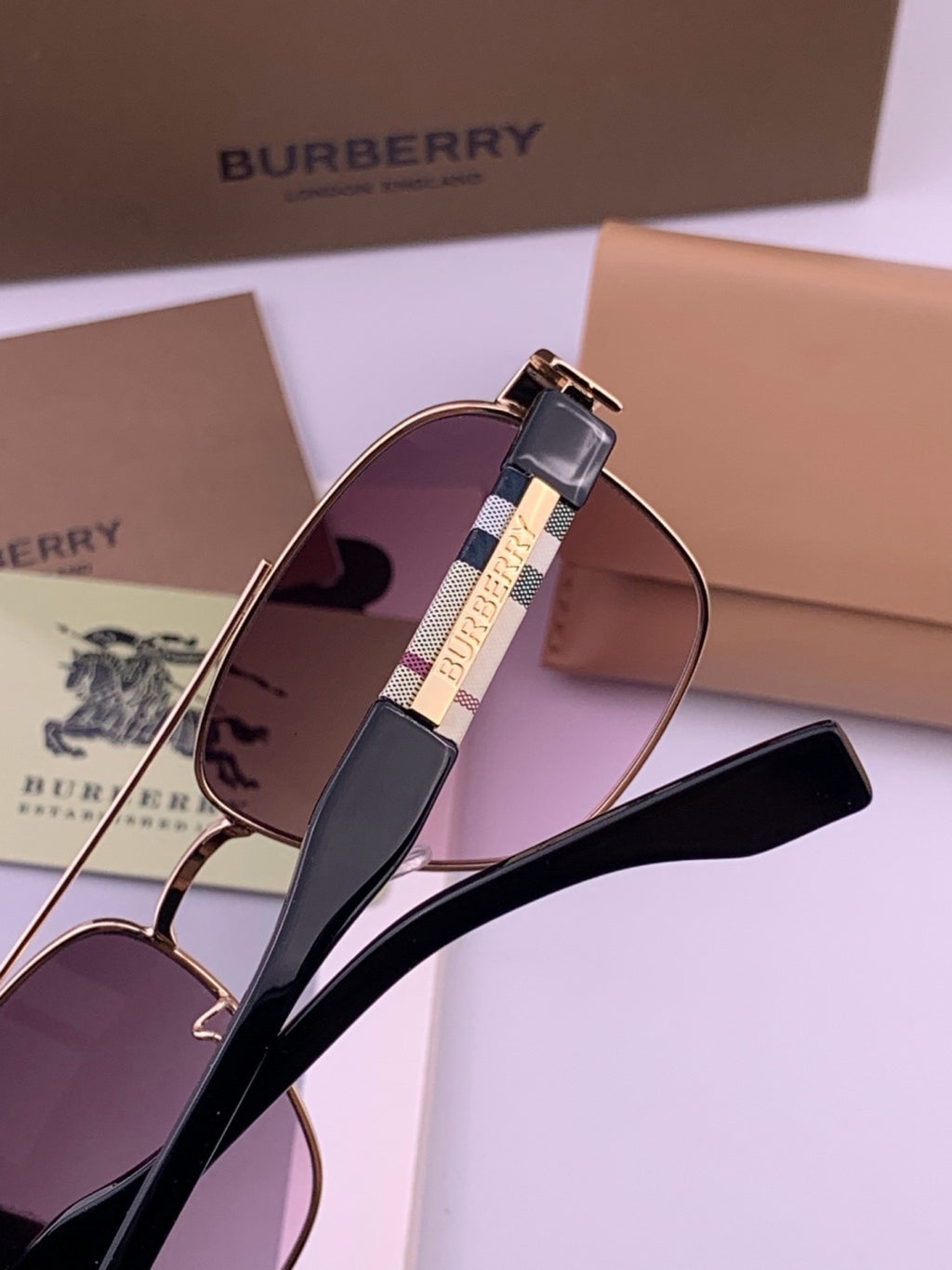 Burberry B201 Aviator Purple Lens Sunglasses for Men - 432454 - detail image 2