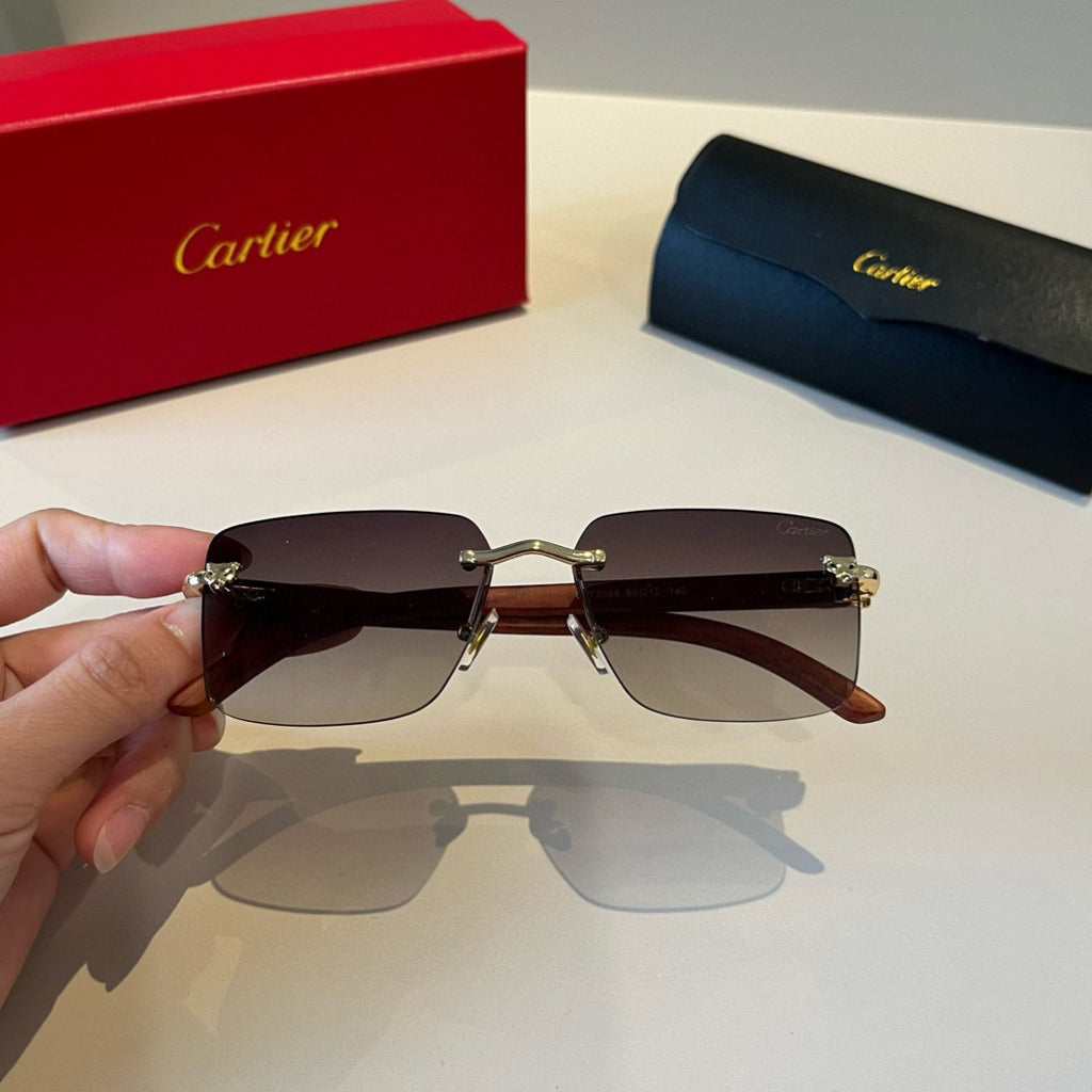Cartier Lightweight Metal Rimless Brown Lens Sunglasses for Men & Wom - 465761 - detail image 10