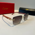 Cartier Lightweight Metal Rimless Brown Lens Sunglasses for Men & Wom - 432203