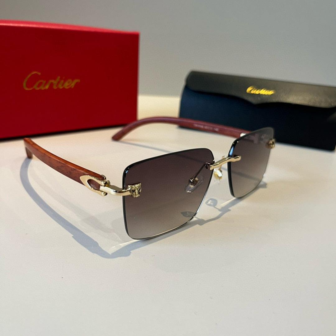 Cartier Lightweight Metal Rimless Brown Lens Sunglasses for Men & Wom - 432203