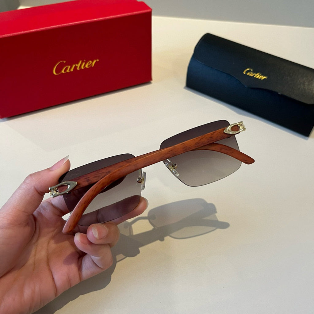 Cartier Lightweight Metal Rimless Brown Lens Sunglasses for Men & Wom - 465761 - detail image 7