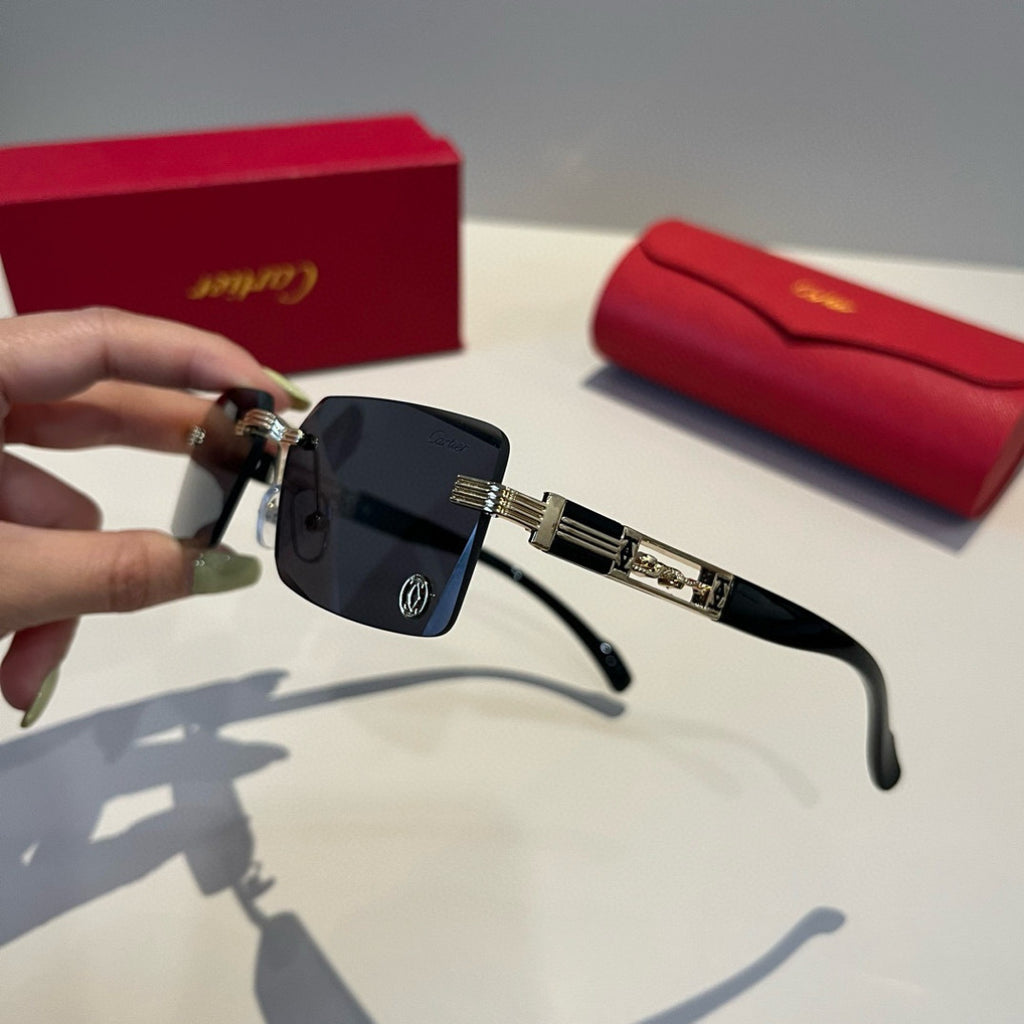 Cartier Lightweight Metal Rimless Black Lens Sunglasses for Men & Wom - 432204 - detail image 4