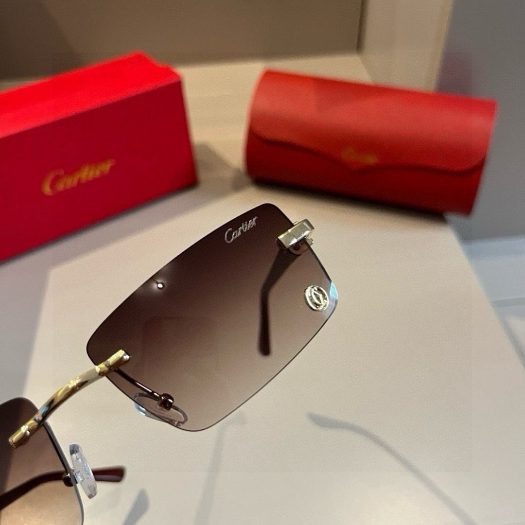 Cartier Lightweight Metal Rimless Brown Lens Sunglasses for Men & Wom - 432207 - detail image 5