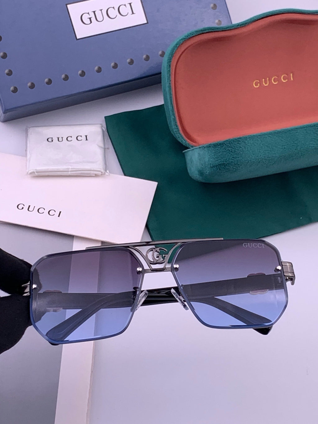 Gucci G21746 Aviator Black Lens Sunglasses for Men & Women