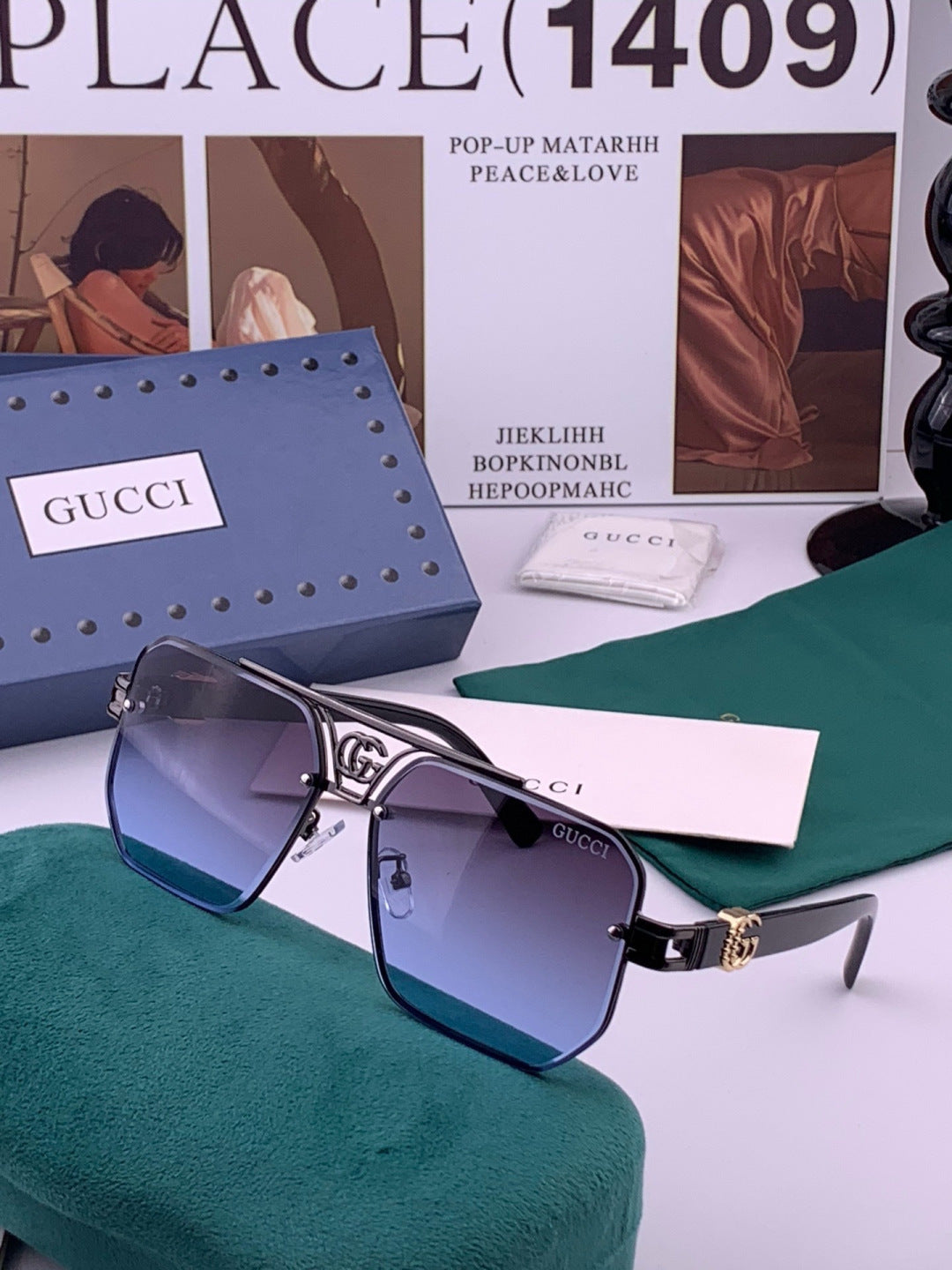 Gucci G21746 Aviator Black Lens Sunglasses for Men & Women - detail image 2