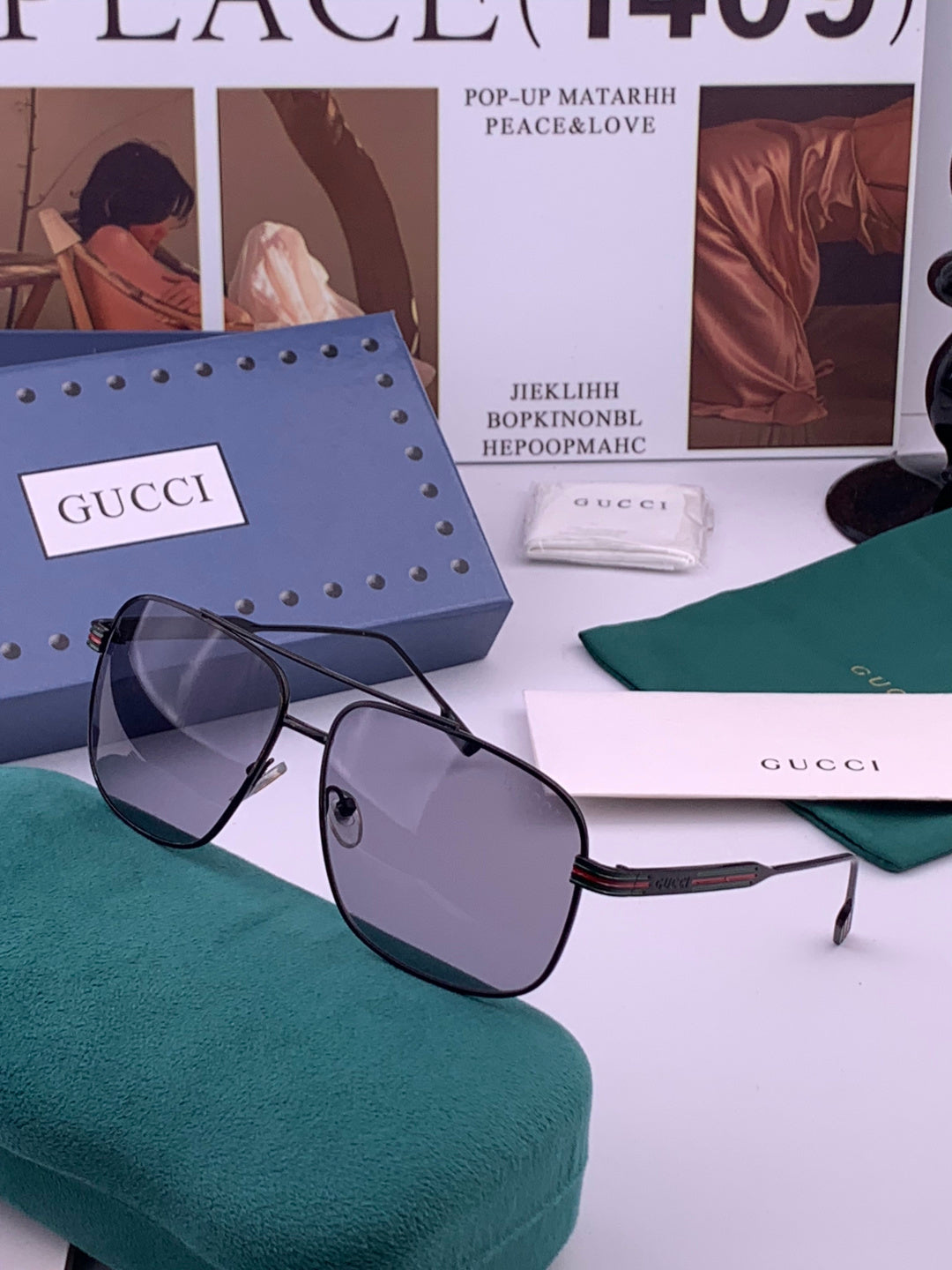 Gucci G0113 Aviator Gold Lens Sunglasses for Men & Women - 431455