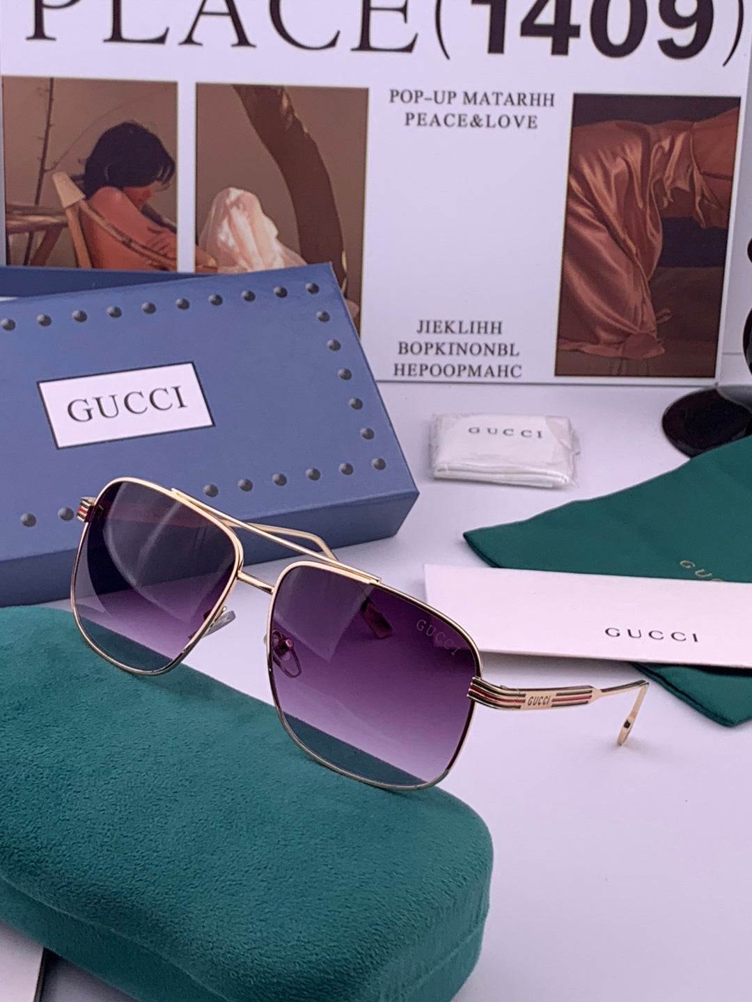 Gucci G0113 Aviator Gold Lens Sunglasses for Men & Women - detail image 2