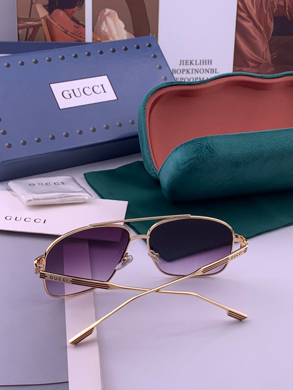 Gucci G0113 Aviator Gold Lens Sunglasses for Men & Women - detail image 5