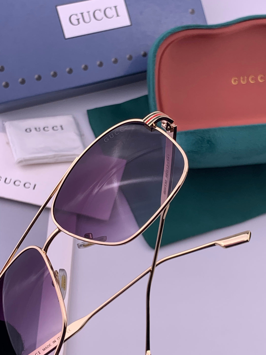Gucci G0113 Aviator Gold Lens Sunglasses for Men & Women - detail image 6