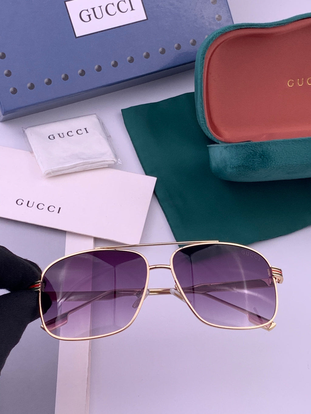 Gucci G0113 Aviator Gold Lens Sunglasses for Men & Women