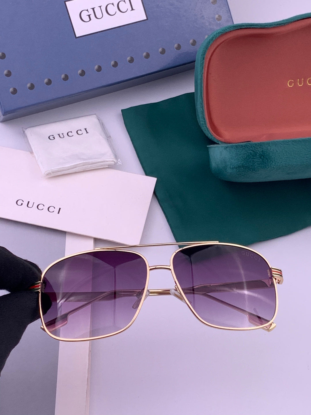 Gucci G0113 Aviator Gold Lens Sunglasses for Men & Women