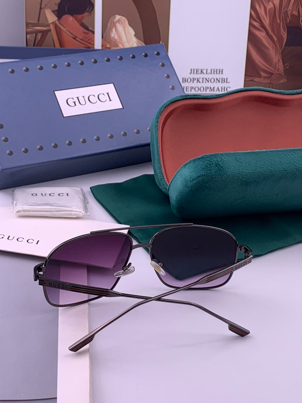 Gucci G0113 Aviator Silver Lens Sunglasses for Men & Women - detail image 6