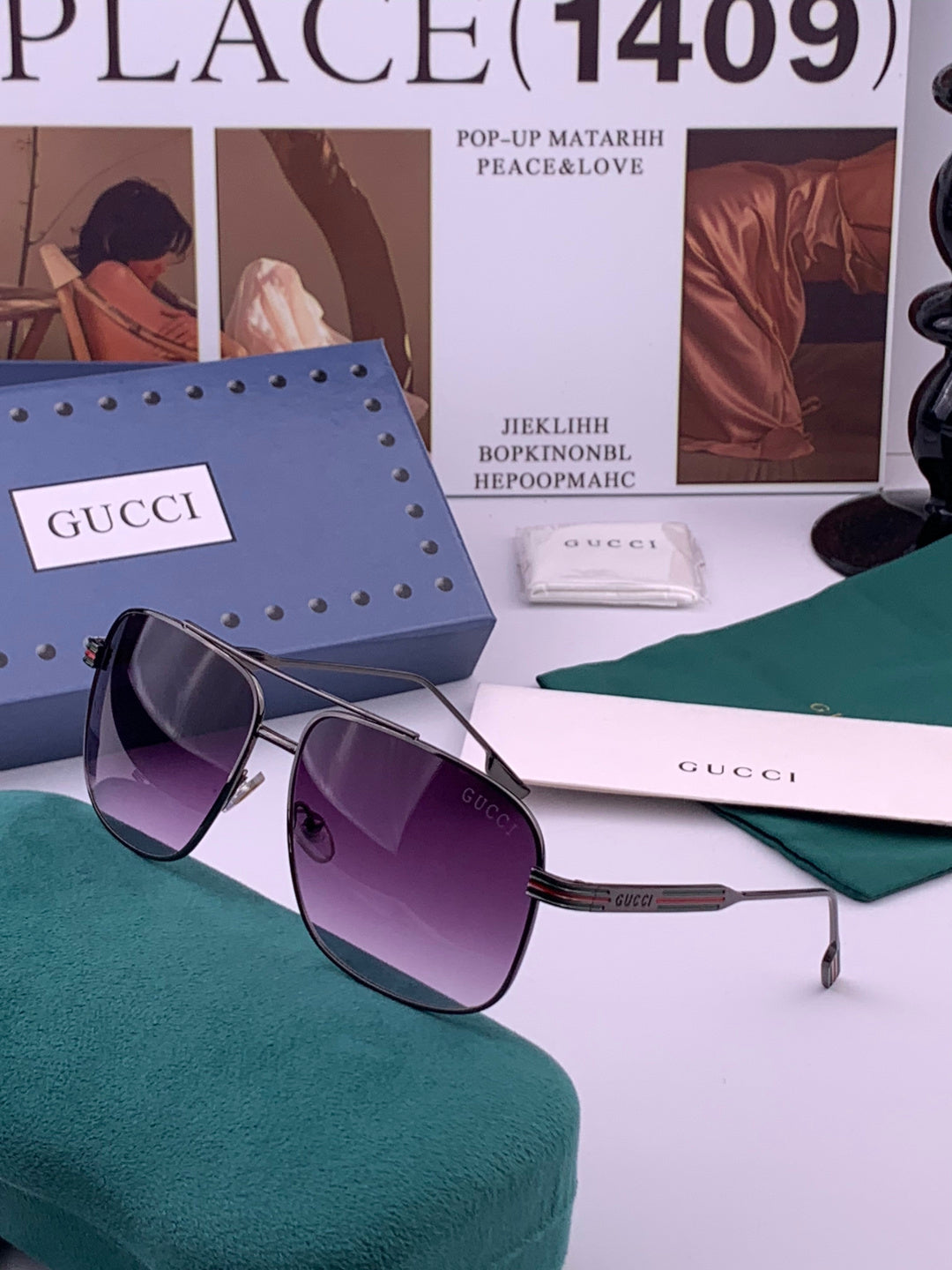 Gucci G0113 Aviator Silver Lens Sunglasses for Men & Women - detail image 2