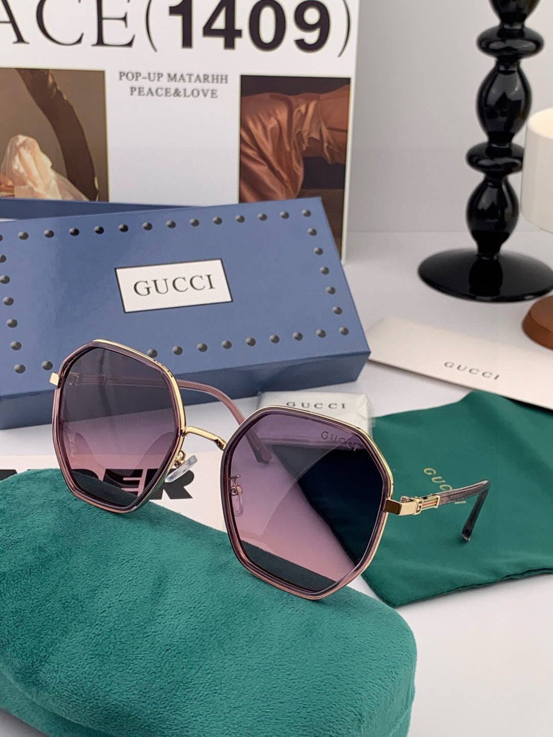 Gucci G6032 Metal Fashion Black Lens Sunglasses for Men & Women