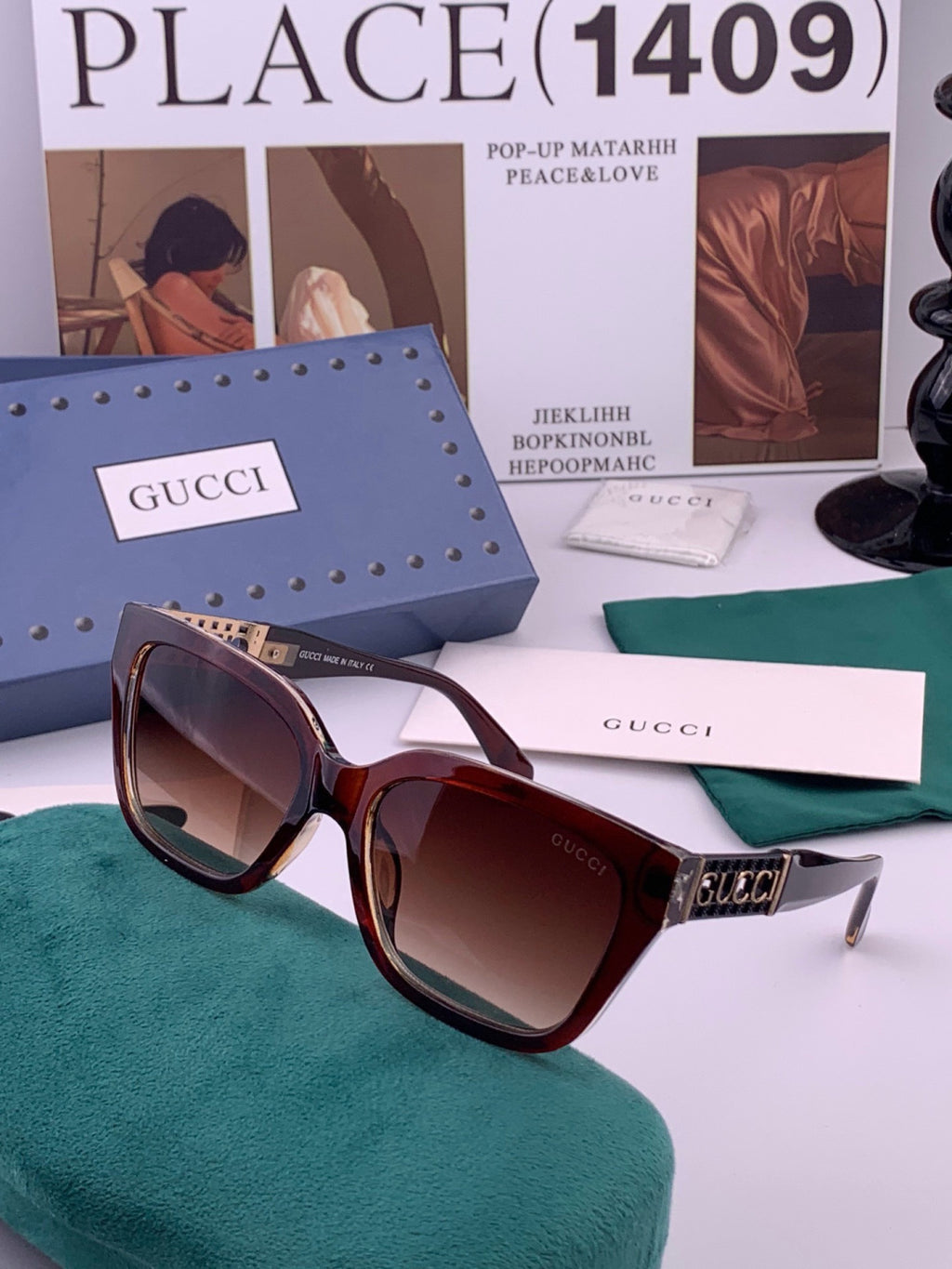 Gucci G16911 Square Gold Lens Sunglasses for Men & Women - 431357