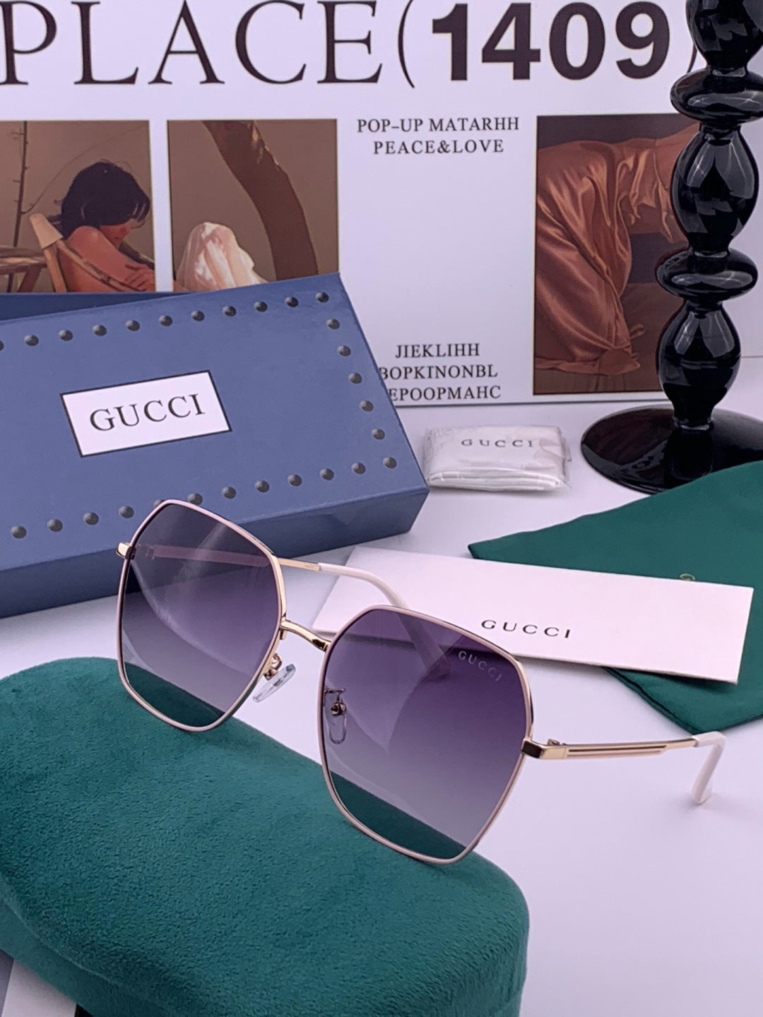 Gucci G5826 Metal Square Black Lens Sunglasses for Men & Women - 431359 - detail image 2