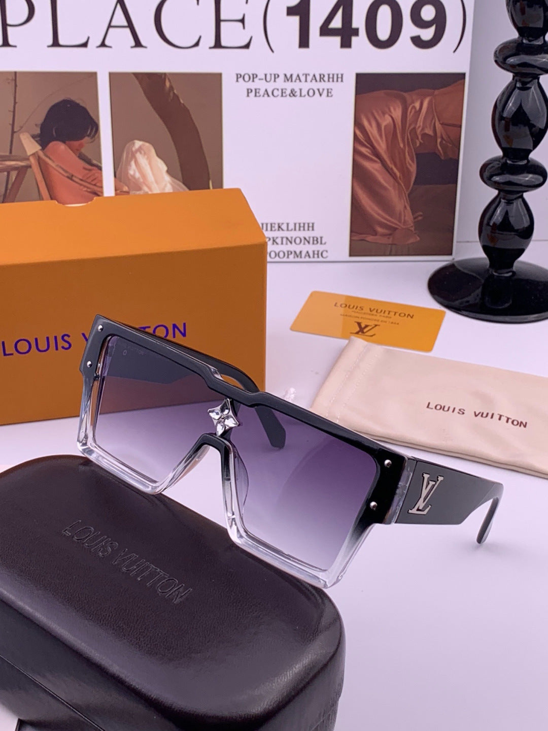 Louis Vuitton L7600 Square Black Lens Sunglasses for Women - 431170 - detail image 2