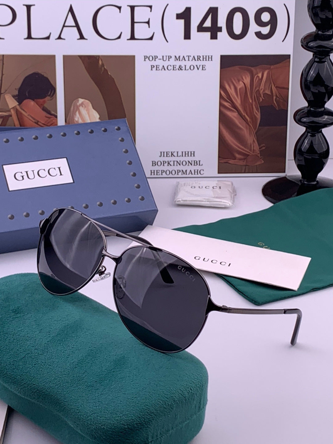 Gucci G9800 Polarized Aviator Black Lens Sunglasses for Men & Women - detail image 2