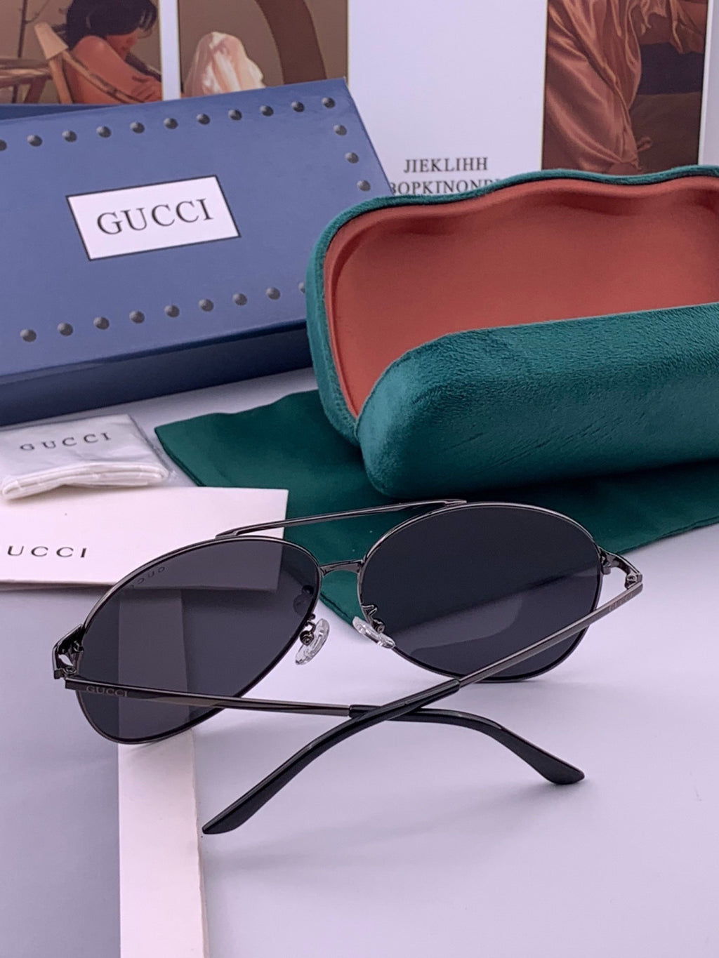 Gucci G9800 Polarized Aviator Black Lens Sunglasses for Men & Women - detail image 5