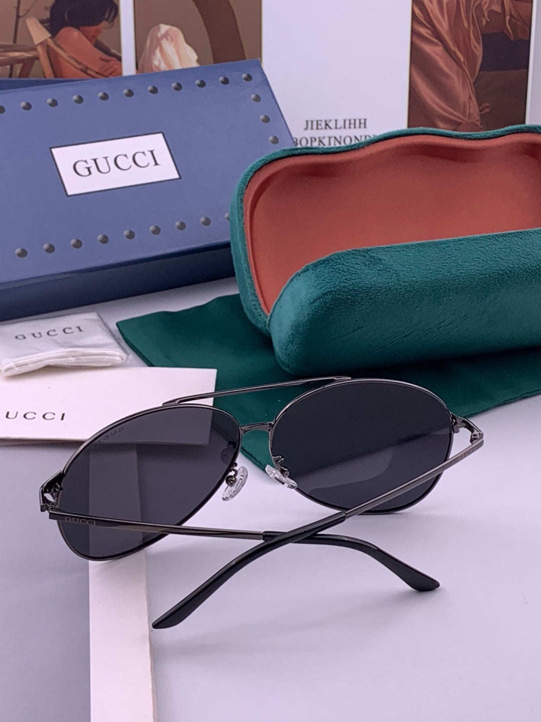Gucci G9800 Polarized Aviator Black Lens Sunglasses for Men & Women - detail image 5