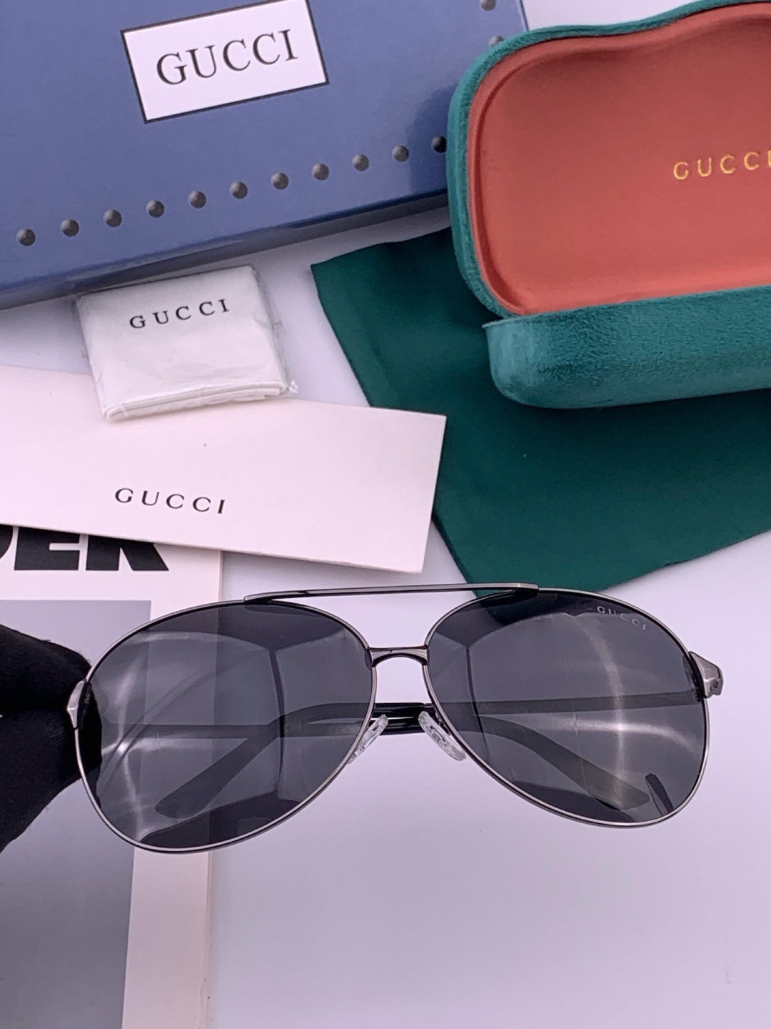 Gucci G9800 Polarized Aviator Black Lens Sunglasses for Men & Women