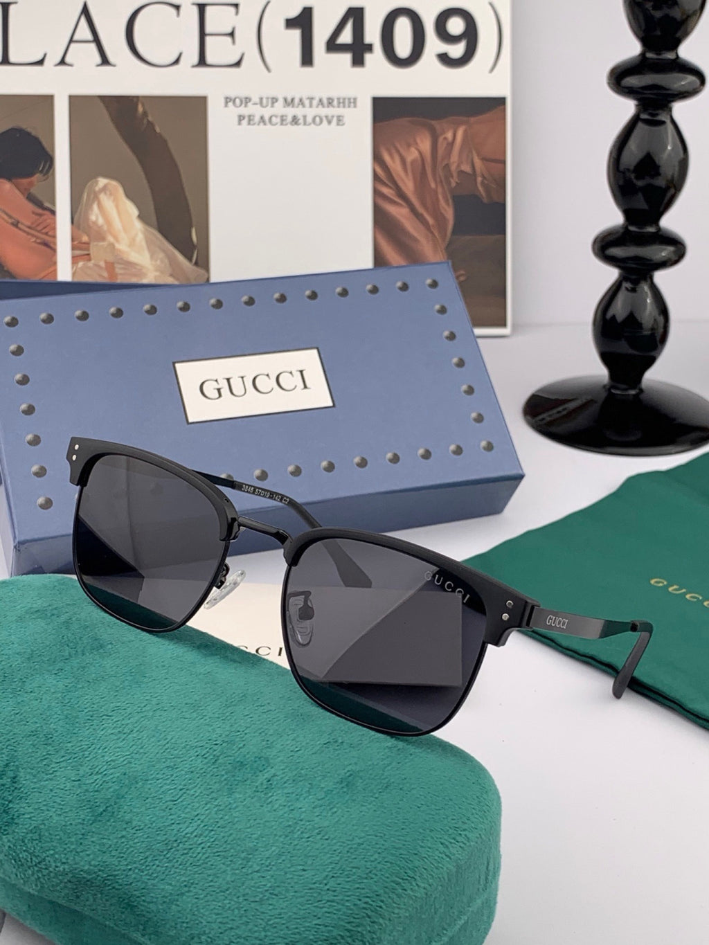 Gucci G5384 Polarized Square Black Lens Sunglasses for Women - 448705 - detail image 3