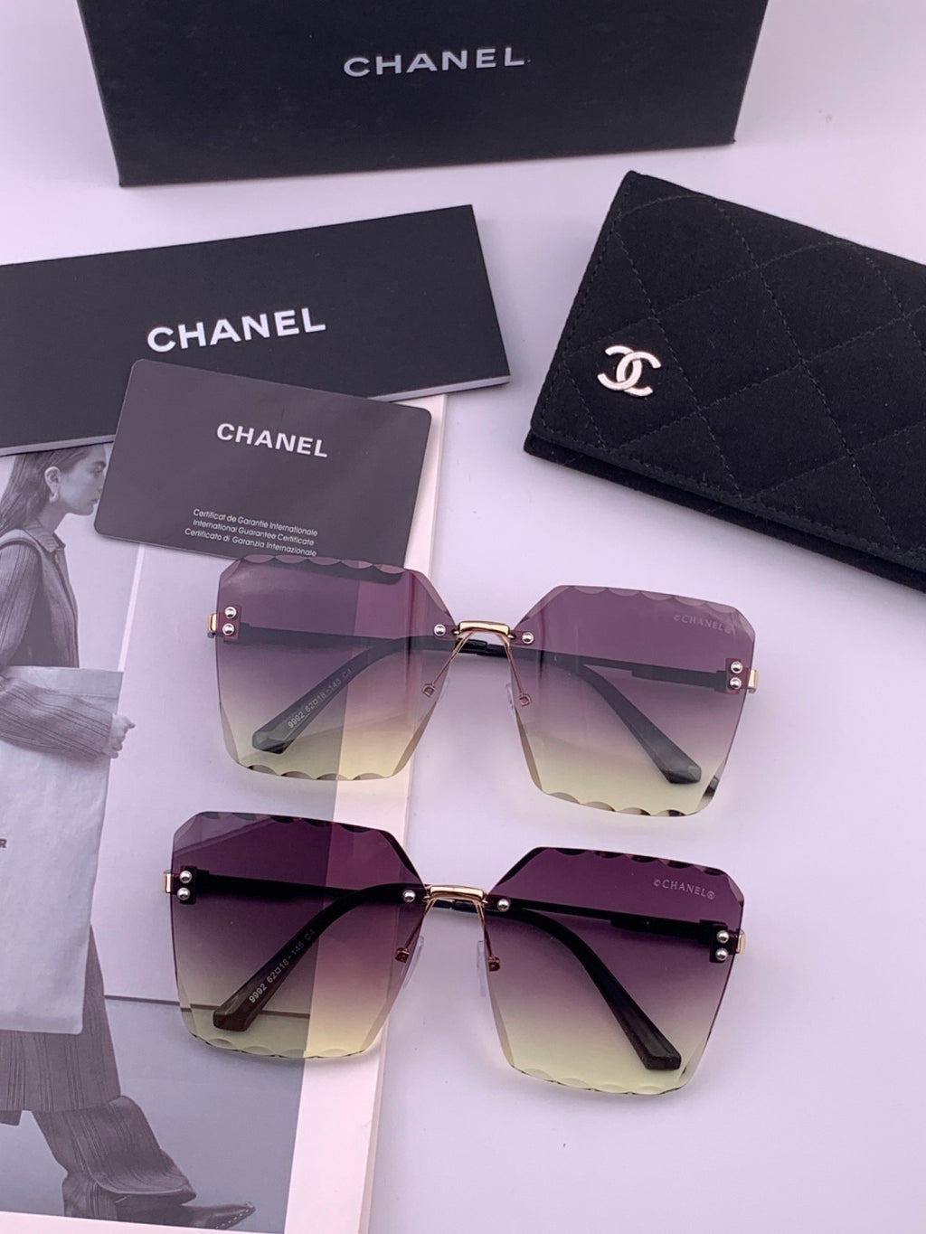 Chanel CH2999 Lightweight Rimless Gold Lens Sunglasses for Women - 449042 - detail image 6