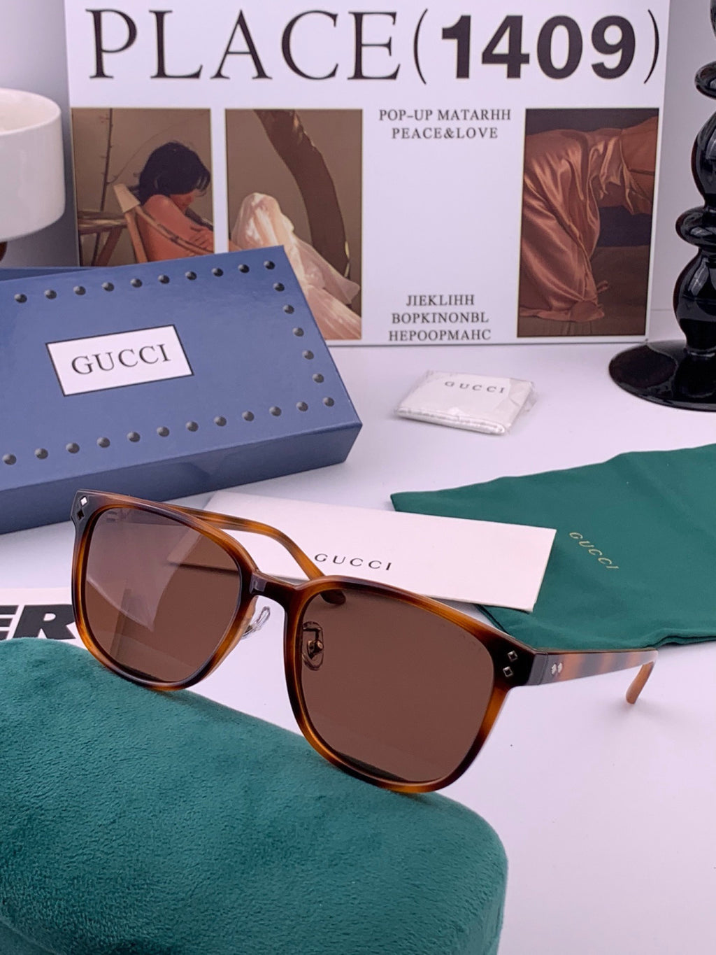 Gucci G9820 Polarized Square Gold Lens Sunglasses for Women - 448776 - detail image 3