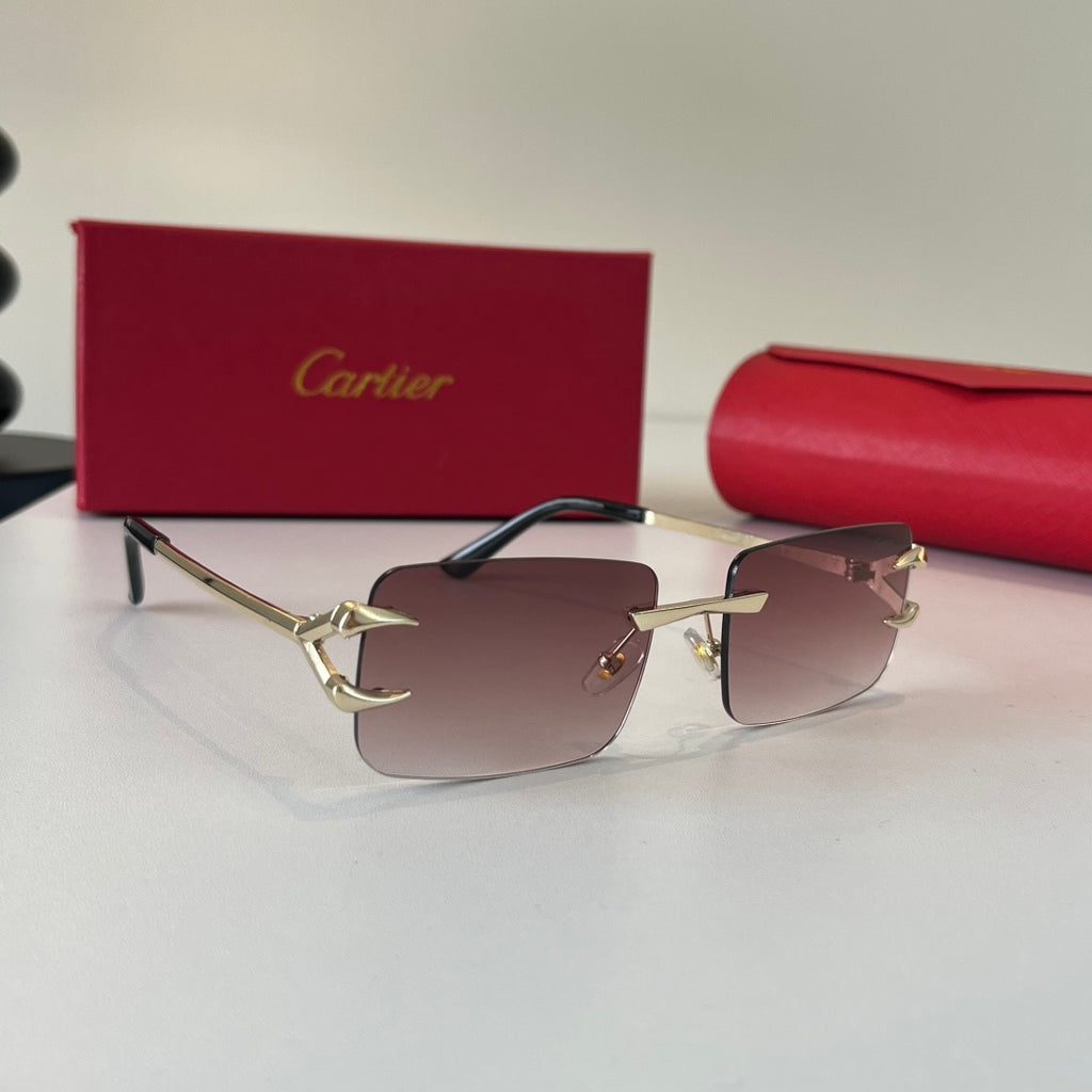 Cartier Lightweight Metal Rimless Red Lens Sunglasses for Men & Women - 487272