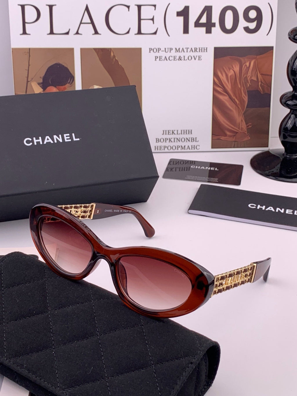 Chanel CH300 Polarized Square Gold Lens Sunglasses for Men & Women - 465222 - detail image 3