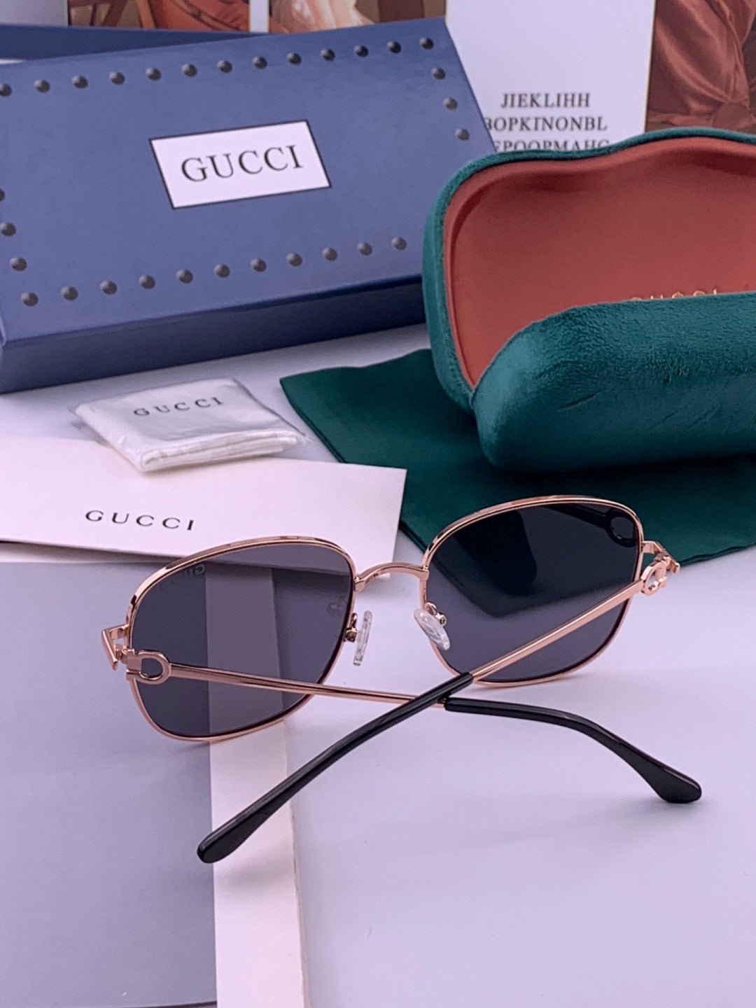 Gucci G35811 Metal Square Black Lens Sunglasses for Men & Women - detail image 5