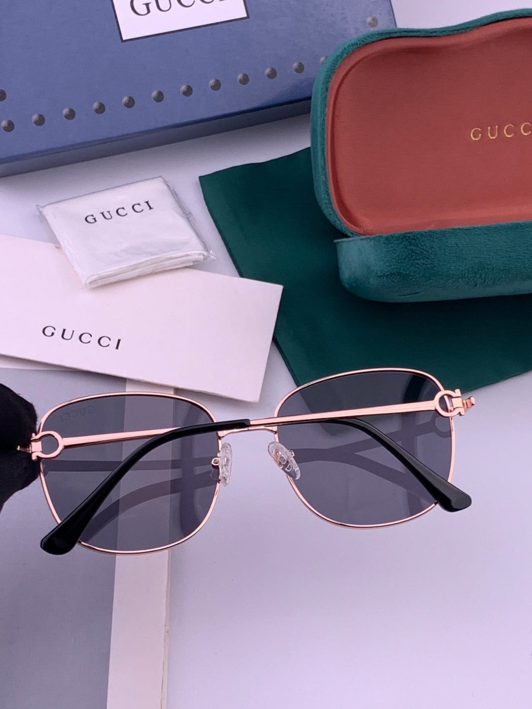 Gucci G35811 Metal Square Black Lens Sunglasses for Men & Women - detail image 6