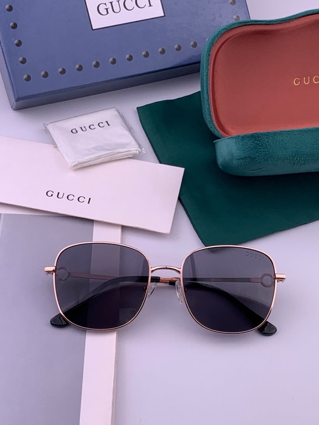 Gucci G35811 Metal Square Black Lens Sunglasses for Men & Women - detail image 7