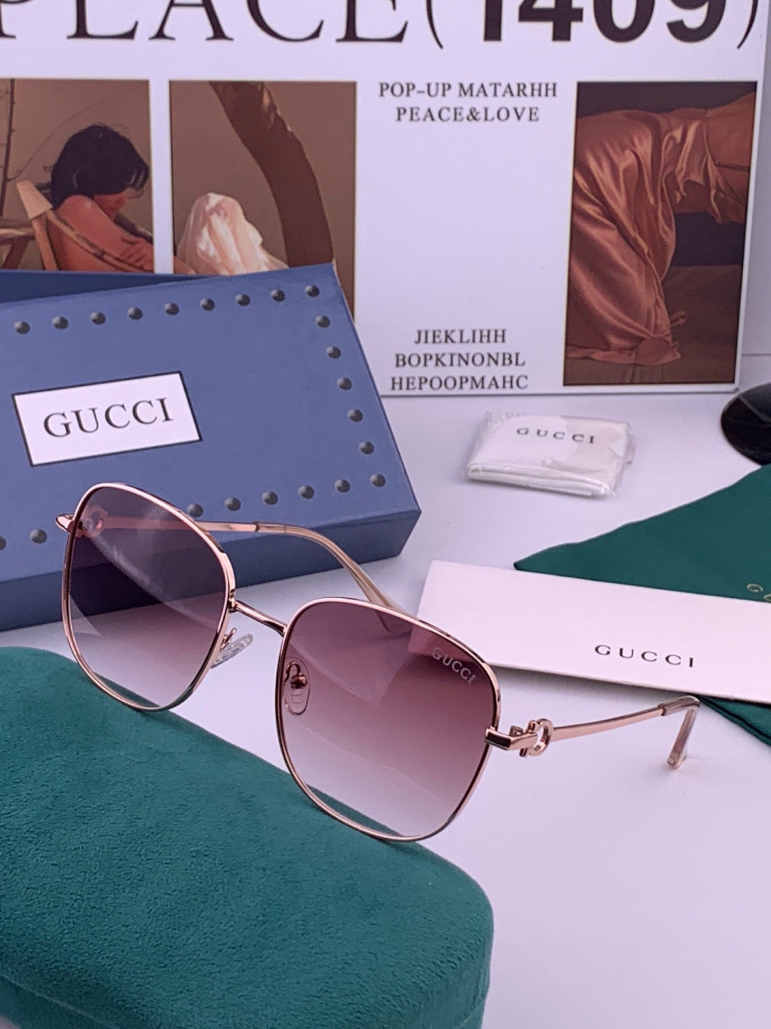 Gucci G35811 Metal Square Gold Lens Sunglasses for Men & Women - detail image 2